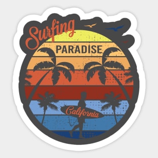 Funny T shirt Surfing Paradise- California best gift T-Shirt for Mens Sticker